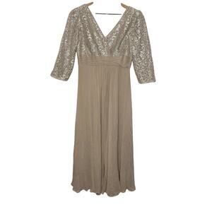 RICKIE FREEMAN TERI JON Women's 10 Lace Bodice Silk Gown Dress Champaign Sparkly